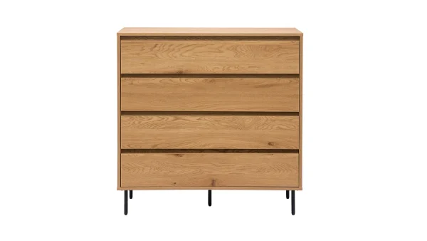 nouvelle saison Commode Finition Bois Clair Chêne 4 Tiroirs L100 Cm ARAGON 1