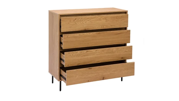 nouvelle saison Commode Finition Bois Clair Chêne 4 Tiroirs L100 Cm ARAGON 4