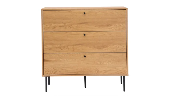 Commode Finition Bois Clair Chêne Et Pieds Métal Noir 3 Tiroirs L100 Cm PERNELLE 1