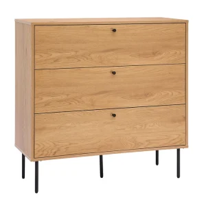 Satisfait ou Remboursé Commode Finition Bois Clair Chêne Et Pieds Métal Noir 3 Tiroirs L100 Cm PERNELLE 10