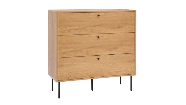 Meilleur Prix Garanti Commode Finition Bois Clair Chêne Et Pieds Métal Noir 3 Tiroirs L100 Cm PERNELLE 3