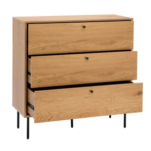 Commode Finition Bois Clair Chêne Et Pieds Métal Noir 3 Tiroirs L100 Cm PERNELLE 12