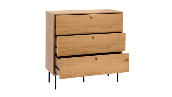 Satisfait ou Remboursé Commode Finition Bois Clair Chêne Et Pieds Métal Noir 3 Tiroirs L100 Cm PERNELLE 4