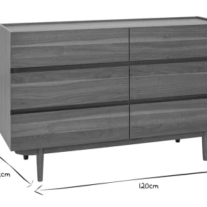 Commode Finition Bois Foncé Noyer 6 Tiroirs L120 Cm SANAA garantis authentique 22