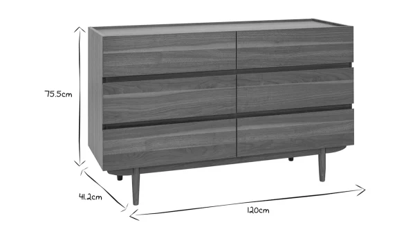 Commode Finition Bois Foncé Noyer 6 Tiroirs L120 Cm SANAA garantis authentique 8