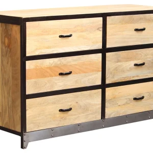 Dernières Nouveautés Commode Industrielle En Bois Manguier Massif Et Métal Noir 6 Tiroirs L130 Cm INDUSTRIA 11