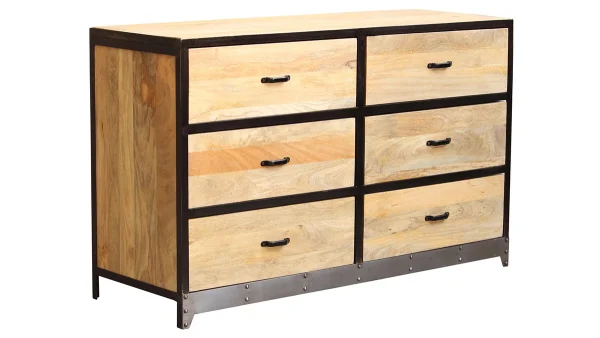 Dernières Nouveautés Commode Industrielle En Bois Manguier Massif Et Métal Noir 6 Tiroirs L130 Cm INDUSTRIA 3