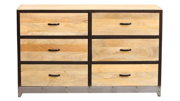 Dernières Nouveautés Commode Industrielle En Bois Manguier Massif Et Métal Noir 6 Tiroirs L130 Cm INDUSTRIA 1