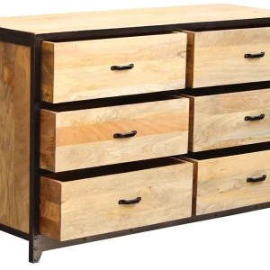 Dernières Nouveautés Commode Industrielle En Bois Manguier Massif Et Métal Noir 6 Tiroirs L130 Cm INDUSTRIA 13