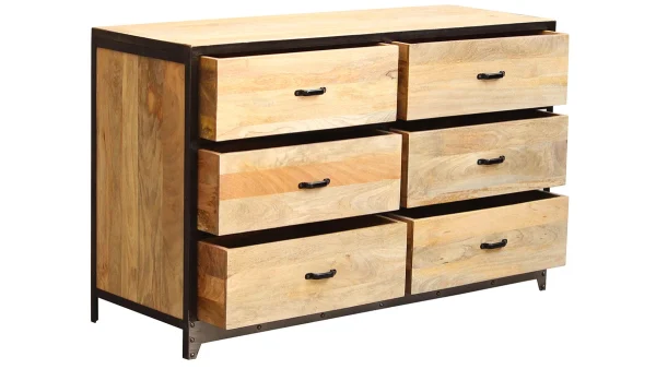 Dernières Nouveautés Commode Industrielle En Bois Manguier Massif Et Métal Noir 6 Tiroirs L130 Cm INDUSTRIA 4