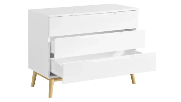 Commode Scandinave 3 Tiroirs Blanc Et Bois L90 Cm FELIX 6