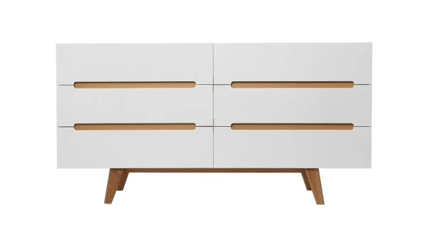 Commode Scandinave Finition Blanc Brillant Laqué 6 Tiroirs L160 Cm MELKA dernières 1