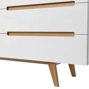 Commode Scandinave Finition Blanc Brillant Laqué 6 Tiroirs L160 Cm MELKA 16