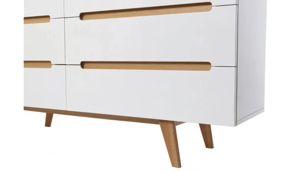 Commode Scandinave Finition Blanc Brillant Laqué 6 Tiroirs L160 Cm MELKA 5