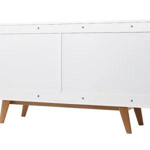 Commode Scandinave Finition Blanc Brillant Laqué 6 Tiroirs L160 Cm MELKA 18