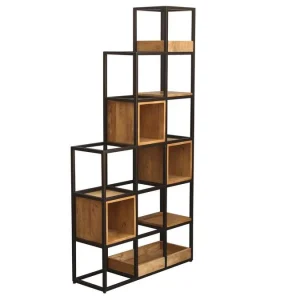 Etagère Séparateur D’espace En Bois Manguier Massif Et Métal Noir L90cm FINLEY 8