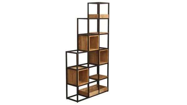 Etagère Séparateur D’espace En Bois Manguier Massif Et Métal Noir L90cm FINLEY 3