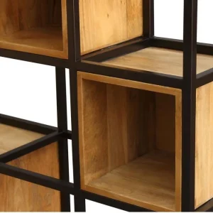 Etagère Séparateur D’espace En Bois Manguier Massif Et Métal Noir L90cm FINLEY 10