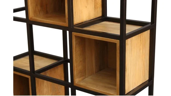 Etagère Séparateur D’espace En Bois Manguier Massif Et Métal Noir L90cm FINLEY 4