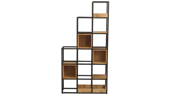 Etagère Séparateur D’espace En Bois Manguier Massif Et Métal Noir L90cm FINLEY 1