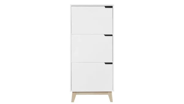 Livraison rapide Meuble De Rangement Blanc Et Bois Clair 3 Portes L60 Cm LEENA 1