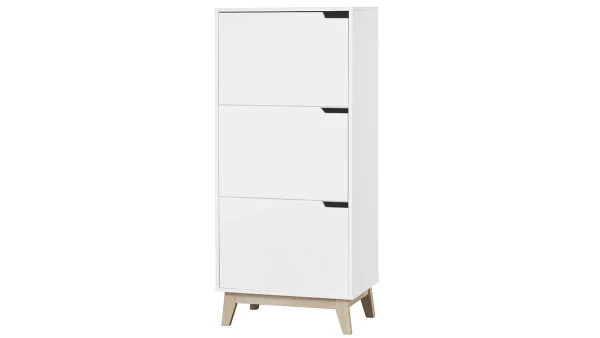 Meuble De Rangement Blanc Et Bois Clair 3 Portes L60 Cm LEENA 3