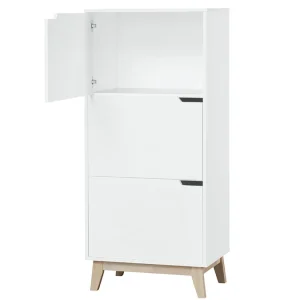 Livraison rapide Meuble De Rangement Blanc Et Bois Clair 3 Portes L60 Cm LEENA 16