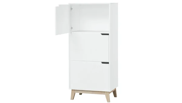 Livraison rapide Meuble De Rangement Blanc Et Bois Clair 3 Portes L60 Cm LEENA 4