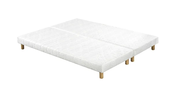 Sommiers Tapissiers Tissu Blanc Pieds Bois 90 X 200 Cm (lot De 2) JAMI 1