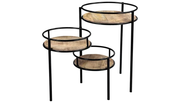 Support De Plantes Modulable En Bois Manguier Massif Et Métal Noir L50 Cm THREE 1