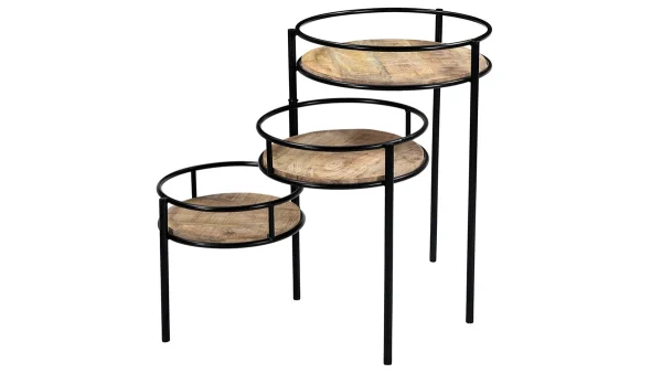 Support De Plantes Modulable En Bois Manguier Massif Et Métal Noir L50 Cm THREE 3