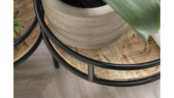 Support De Plantes Modulable En Bois Manguier Massif Et Métal Noir L50 Cm THREE boutique paris 7