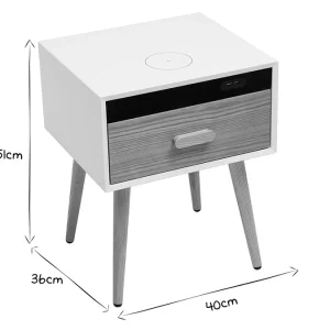 Table De Chevet Connectée Multimédia Blanc Mat Et Frêne PAVAN 25