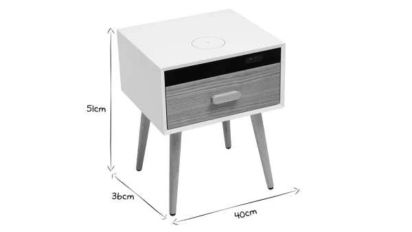 Table De Chevet Connectée Multimédia Blanc Mat Et Frêne PAVAN 9