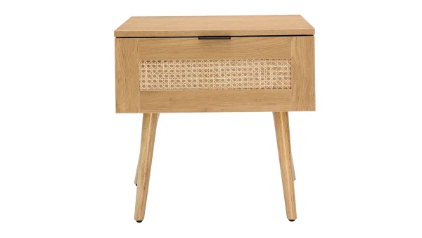 Table De Chevet En Bois Clair, Cannage Rotin Et Métal Noir L50 Cm MANILLE 1