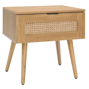 Table De Chevet En Bois Clair, Cannage Rotin Et Métal Noir L50 Cm MANILLE 11