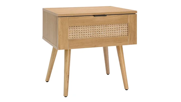 Table De Chevet En Bois Clair, Cannage Rotin Et Métal Noir L50 Cm MANILLE 3