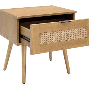 Table De Chevet En Bois Clair, Cannage Rotin Et Métal Noir L50 Cm MANILLE garantis authentique 13