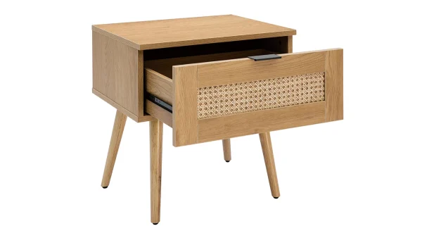 Table De Chevet En Bois Clair, Cannage Rotin Et Métal Noir L50 Cm MANILLE 4