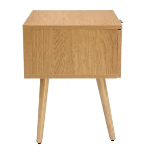 Table De Chevet En Bois Clair, Cannage Rotin Et Métal Noir L50 Cm MANILLE 15