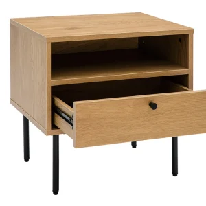 Table De Chevet Finition Bois Clair Chêne Et Pieds Métal Noir L50 Cm PERNELLE 12