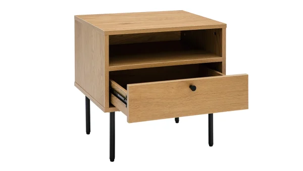 Table De Chevet Finition Bois Clair Chêne Et Pieds Métal Noir L50 Cm PERNELLE 4