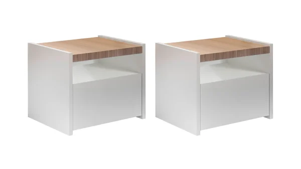 Tables De Chevet Design Avec Tiroir Blanc Mat Et Finition Chêne (lot De 2) VERDI 1