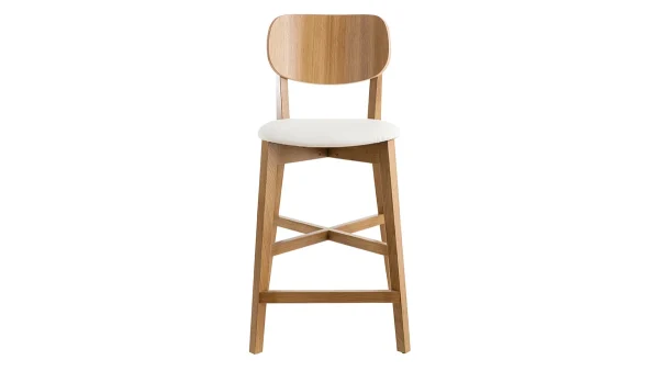 Tabouret De Bar Chêne Et Assise Blanche H65 Cm LUCIA 1