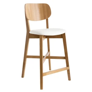 Tabouret De Bar Chêne Et Assise Blanche H65 Cm LUCIA 10