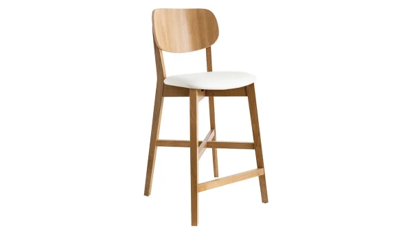 Tabouret De Bar Chêne Et Assise Blanche H65 Cm LUCIA 3