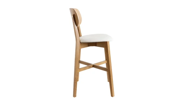 Tabouret De Bar Chêne Et Assise Blanche H65 Cm LUCIA Retour Gratuit 4