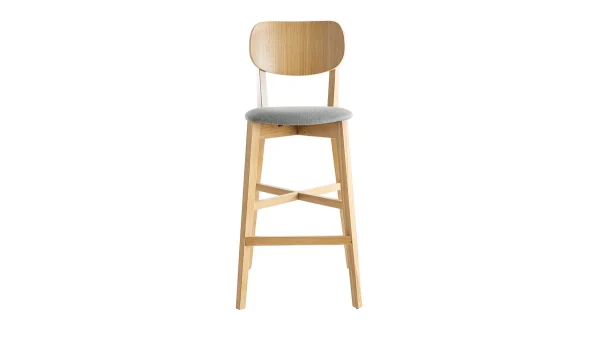 Tabouret De Bar Chêne Et Assise Gris Chiné H75 Cm LUCIA 1