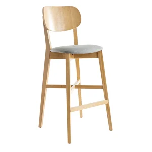 Tabouret De Bar Chêne Et Assise Gris Chiné H75 Cm LUCIA 10