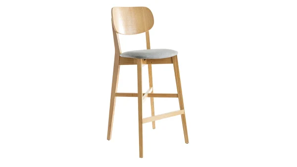 Tabouret De Bar Chêne Et Assise Gris Chiné H75 Cm LUCIA 3